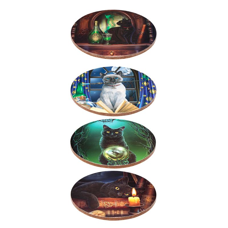 Lisa Parker Magic Cats Cork Coasters | Set of 4 Gothic Home Decor