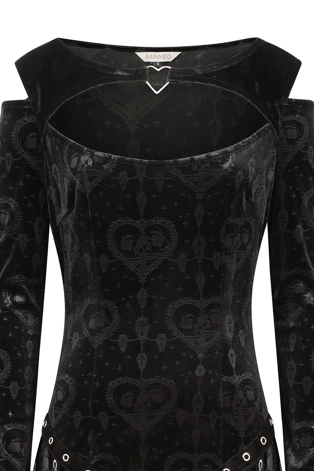 Banned Amara Gothic Burnout Velvet Dress – Black Cold-Shoulder Gown