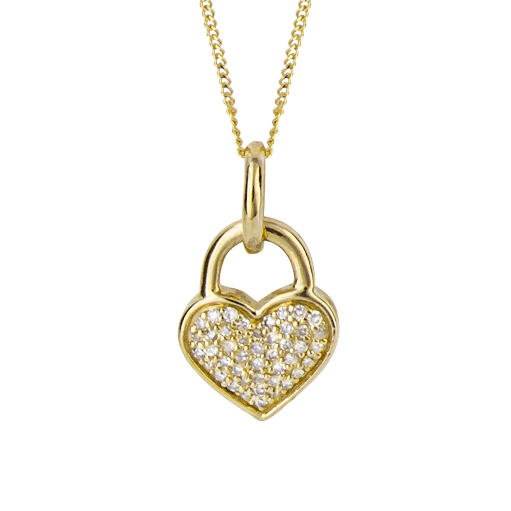Gecko Jewellery Heart Padlock Pendant | Pave Diamond 9ct Yellow Gold
