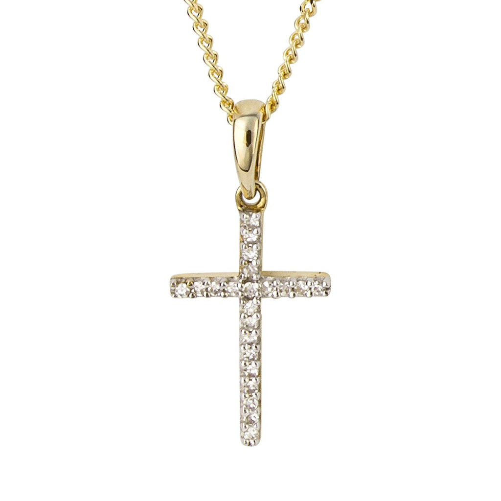 Gecko Jewellery 9ct Yellow Gold Pave Diamond Cross Pendant Necklace