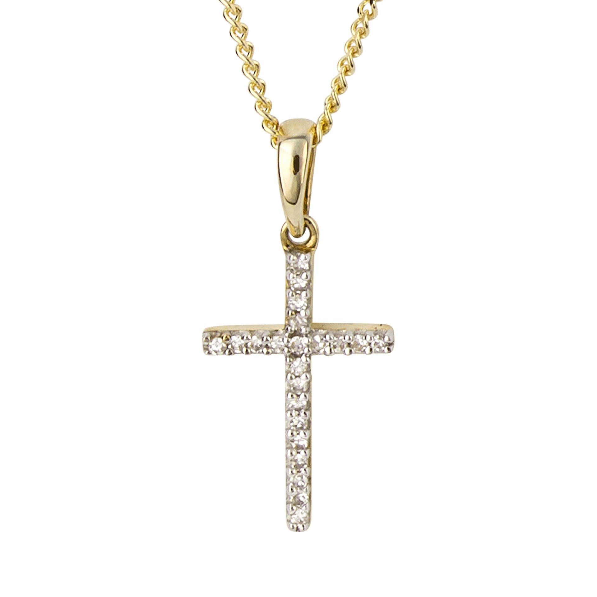 Gecko Jewellery 9ct Yellow Gold Pave Diamond Cross Pendant Necklace