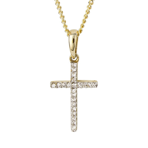 Gecko Jewellery 9ct Yellow Gold Pave Diamond Cross Pendant Necklace