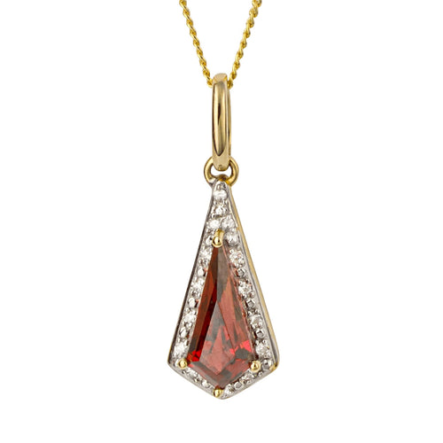 Gecko Jewellery Trapeze Cut Garnet and Diamond Pendant in 9ct Gold