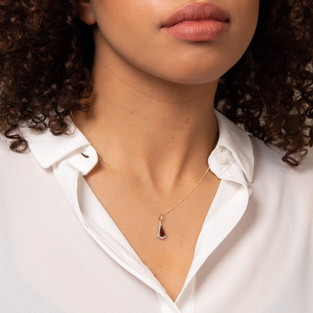 Gecko Jewellery Trapeze Cut Garnet and Diamond Pendant in 9ct Gold