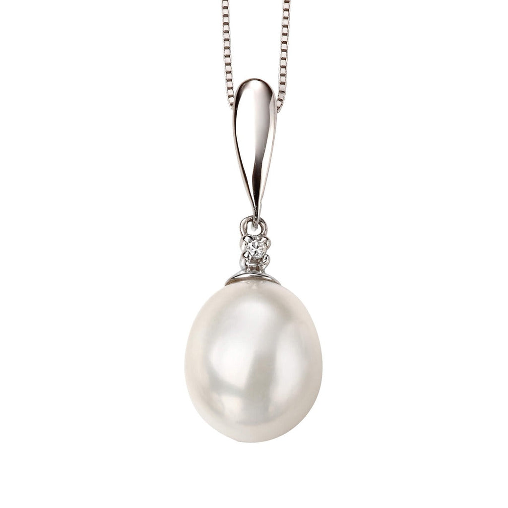 Gecko Jewellery 9ct Gold Freshwater Pearl and Diamond Drop Pendant