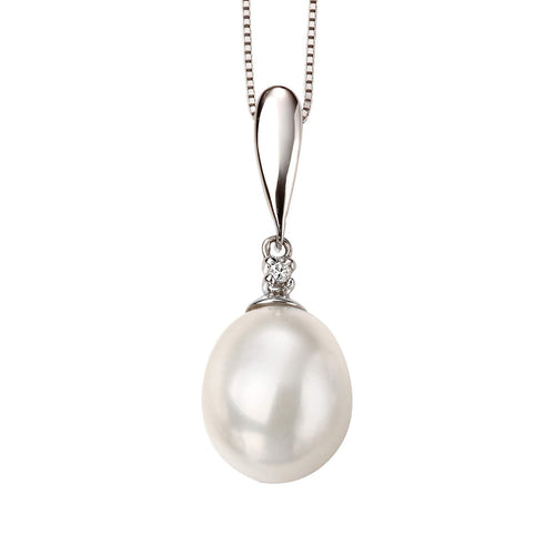 Gecko Jewellery 9ct Gold Freshwater Pearl and Diamond Drop Pendant