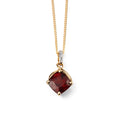 Gecko Jewellery Square Garnet Drop Pendant with Diamonds in 9ct Gold