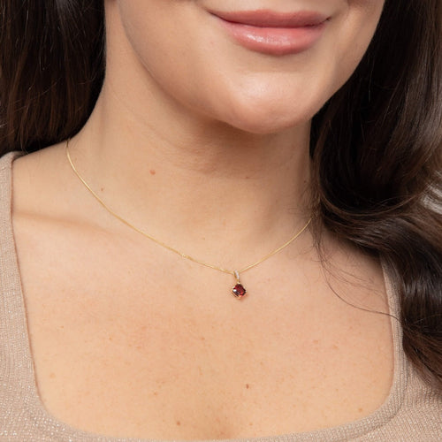 Gecko Jewellery Square Garnet Drop Pendant with Diamonds in 9ct Gold