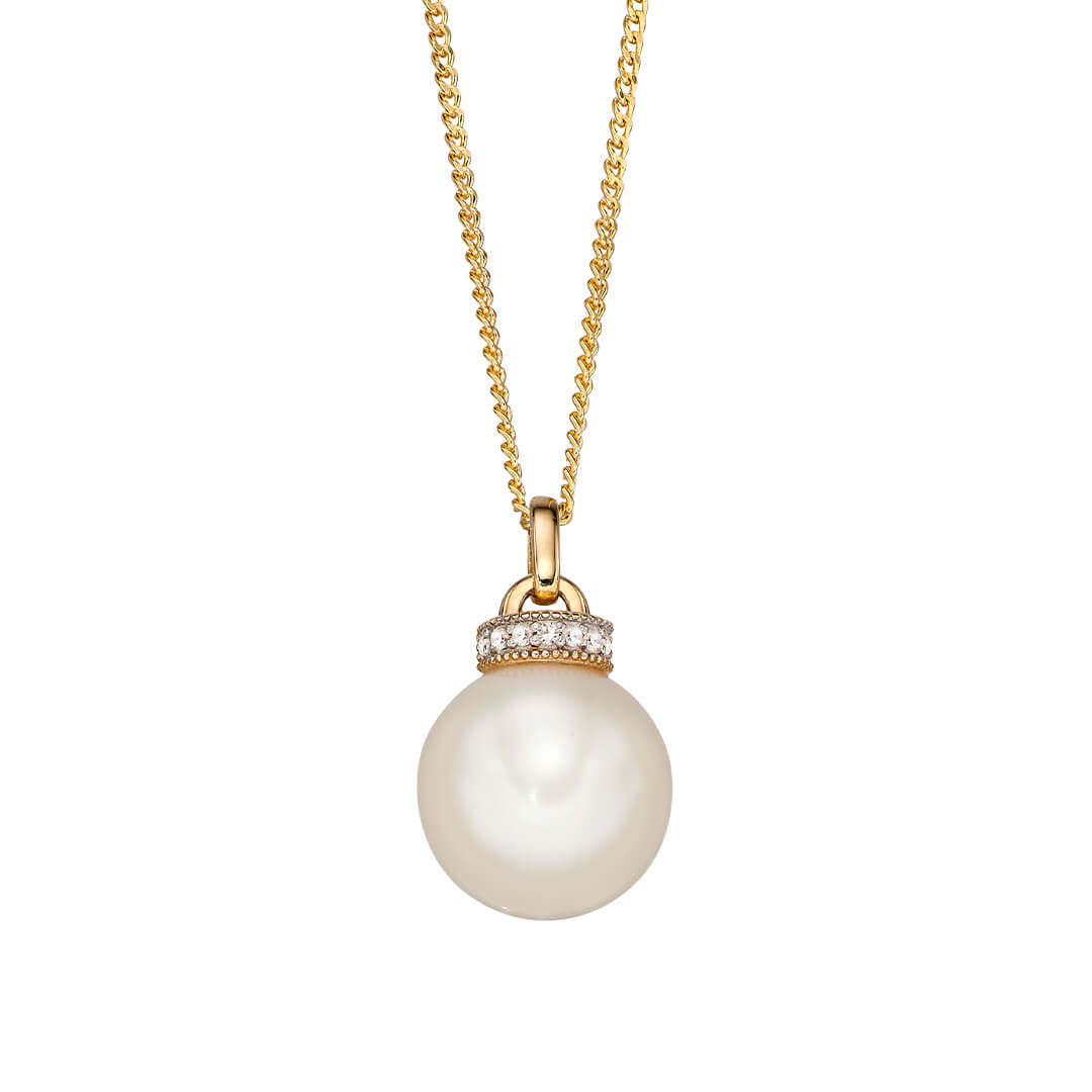 Gecko Jewellery 9ct Gold Freshwater Pearl & Diamond Pendant Necklace