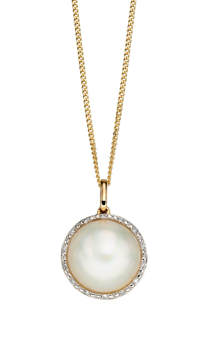 Gecko Jewellery Mabe Pearl and Diamond Pendant in 9ct Yellow Gold