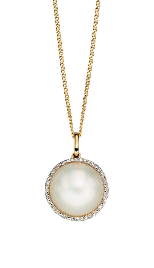 Gecko Jewellery Mabe Pearl and Diamond Pendant in 9ct Yellow Gold