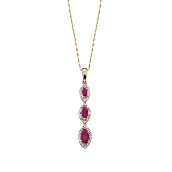 Gecko Jewellery Marquise Triple Drop Pendant - 9ct Gold & Diamonds