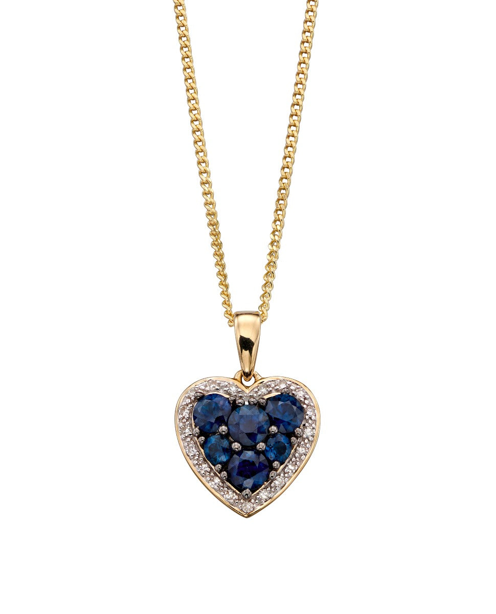 Gecko Jewellery 9ct Gold Heart Pendant with Precious Stones and Diamonds