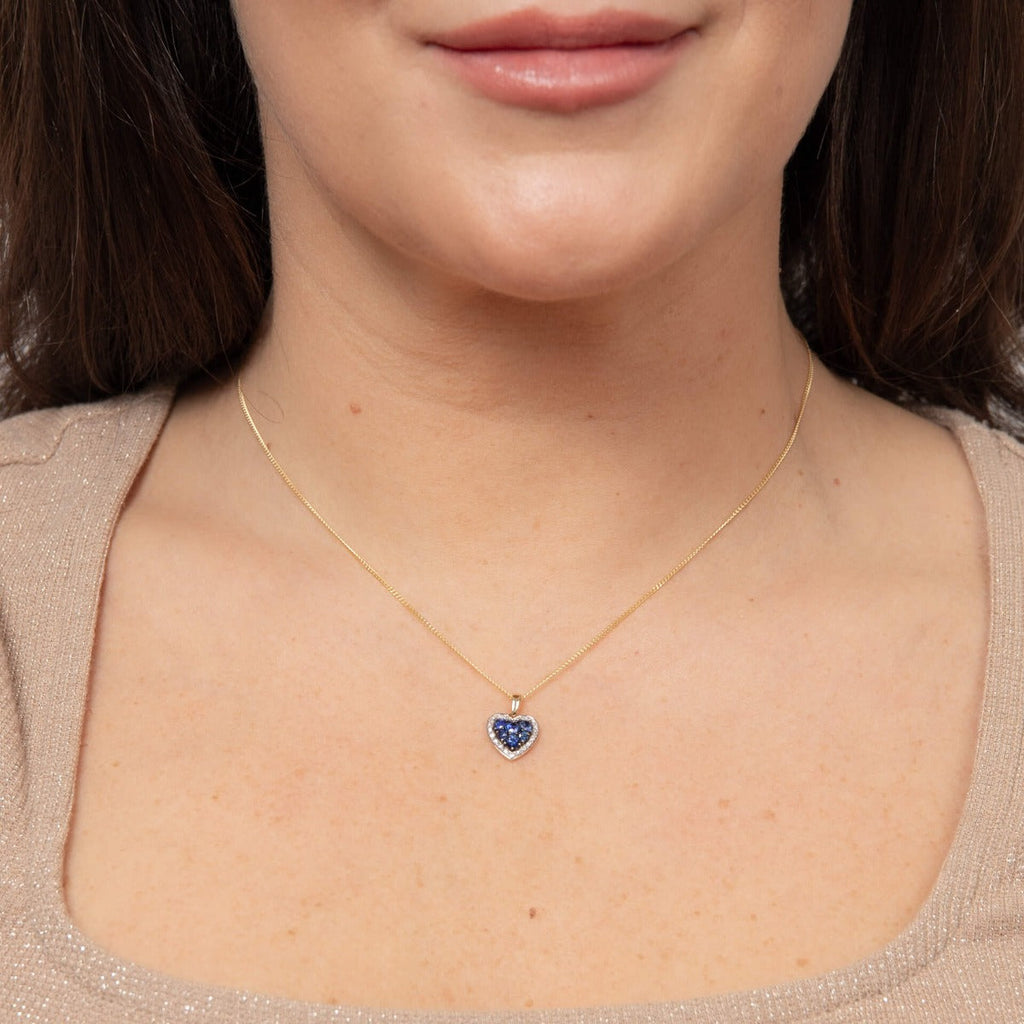 Gecko Jewellery 9ct Gold Heart Pendant with Precious Stones and Diamonds