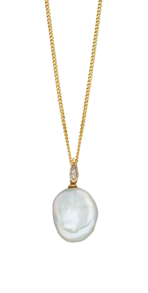 Gecko Jewellery Keshi Pearl Pendant with Pave Diamonds in 9ct Gold