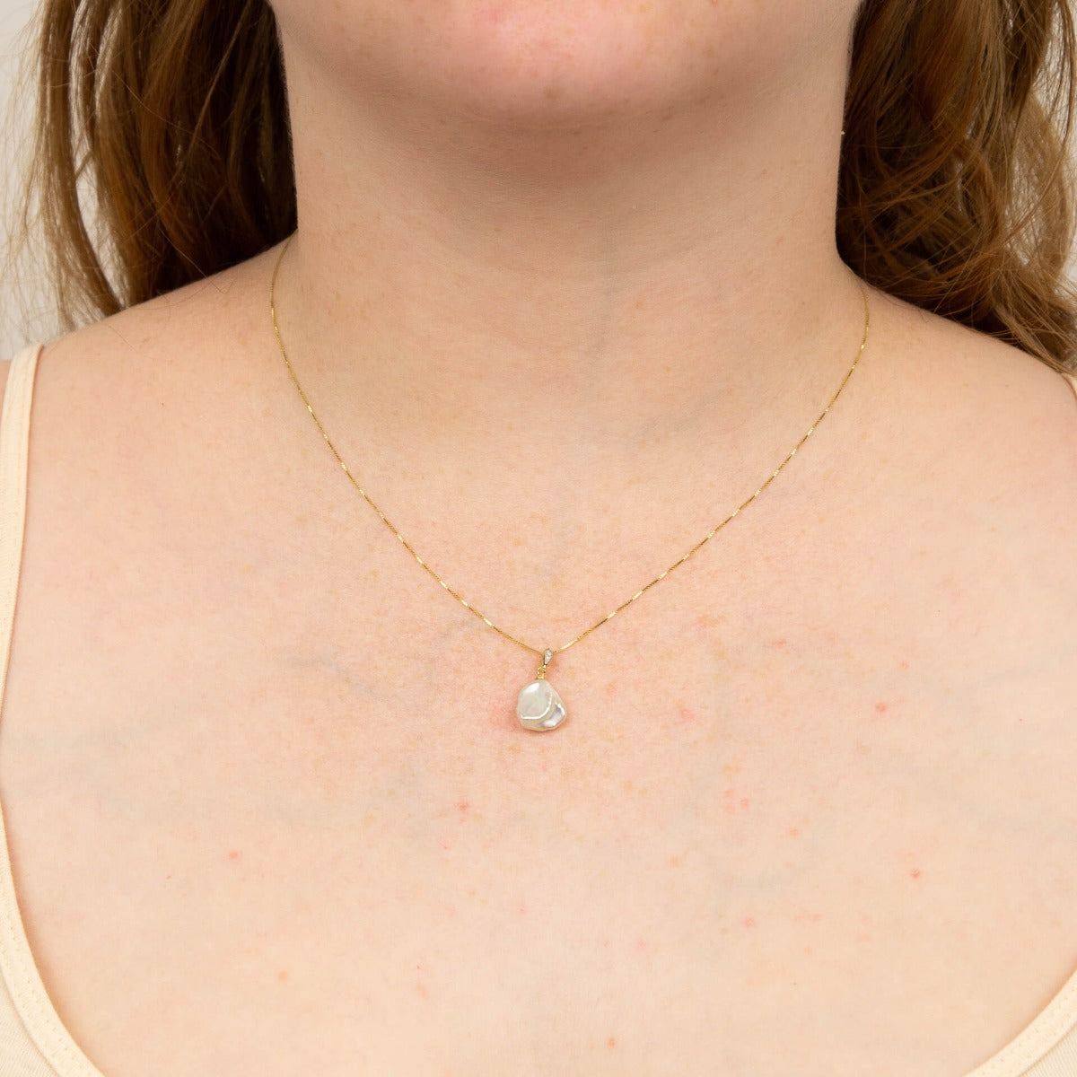Gecko Jewellery Keshi Pearl Pendant with Pave Diamonds in 9ct Gold