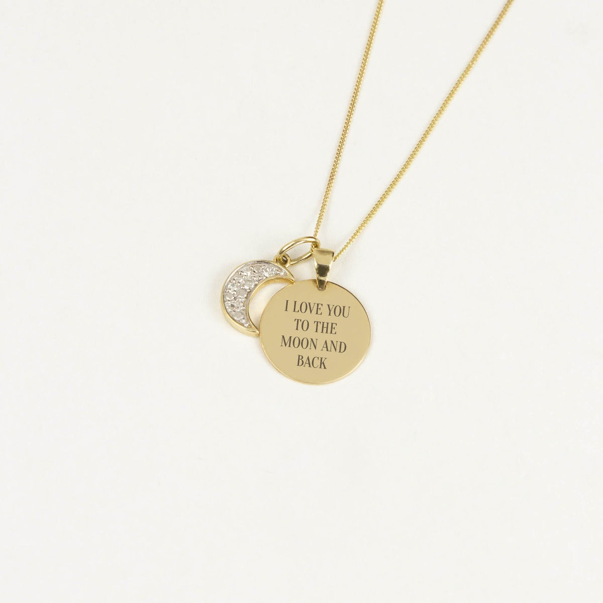Gecko Jewellery 9ct Gold Moon Pendant with Sparkling Diamonds