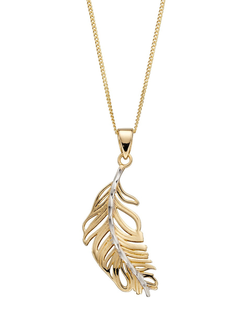 Gecko Jewellery 9ct Yellow and White Gold Feather Pendant Necklace