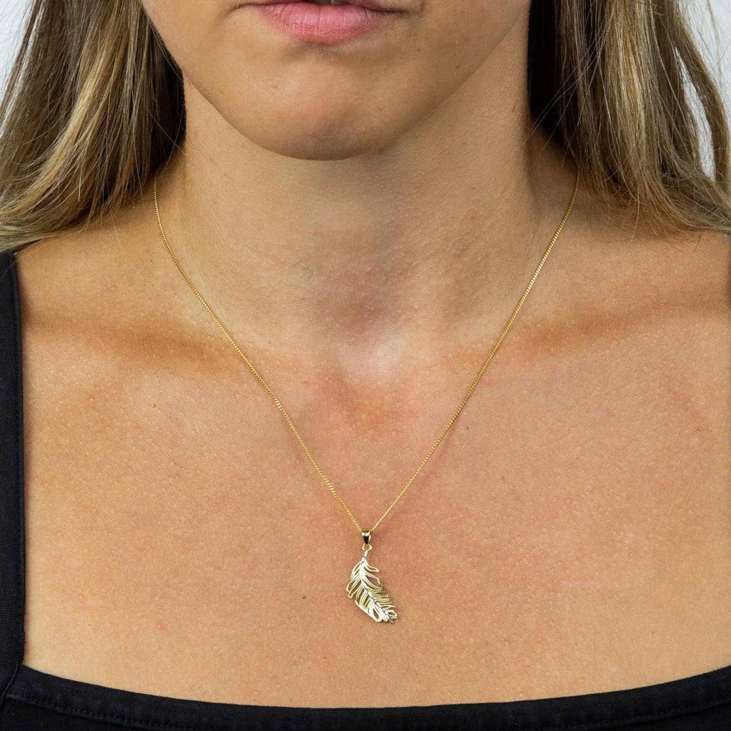 Gecko Jewellery 9ct Yellow and White Gold Feather Pendant Necklace