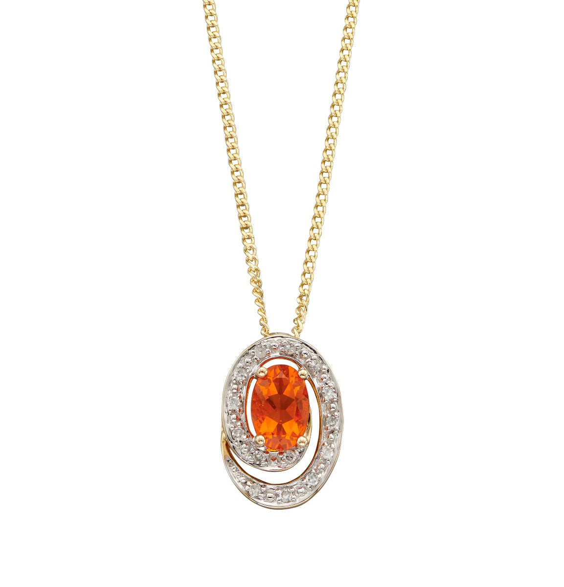 Gecko Jewellery Fire Opal and Diamond Swirl Pendant in 9ct Yellow Gold