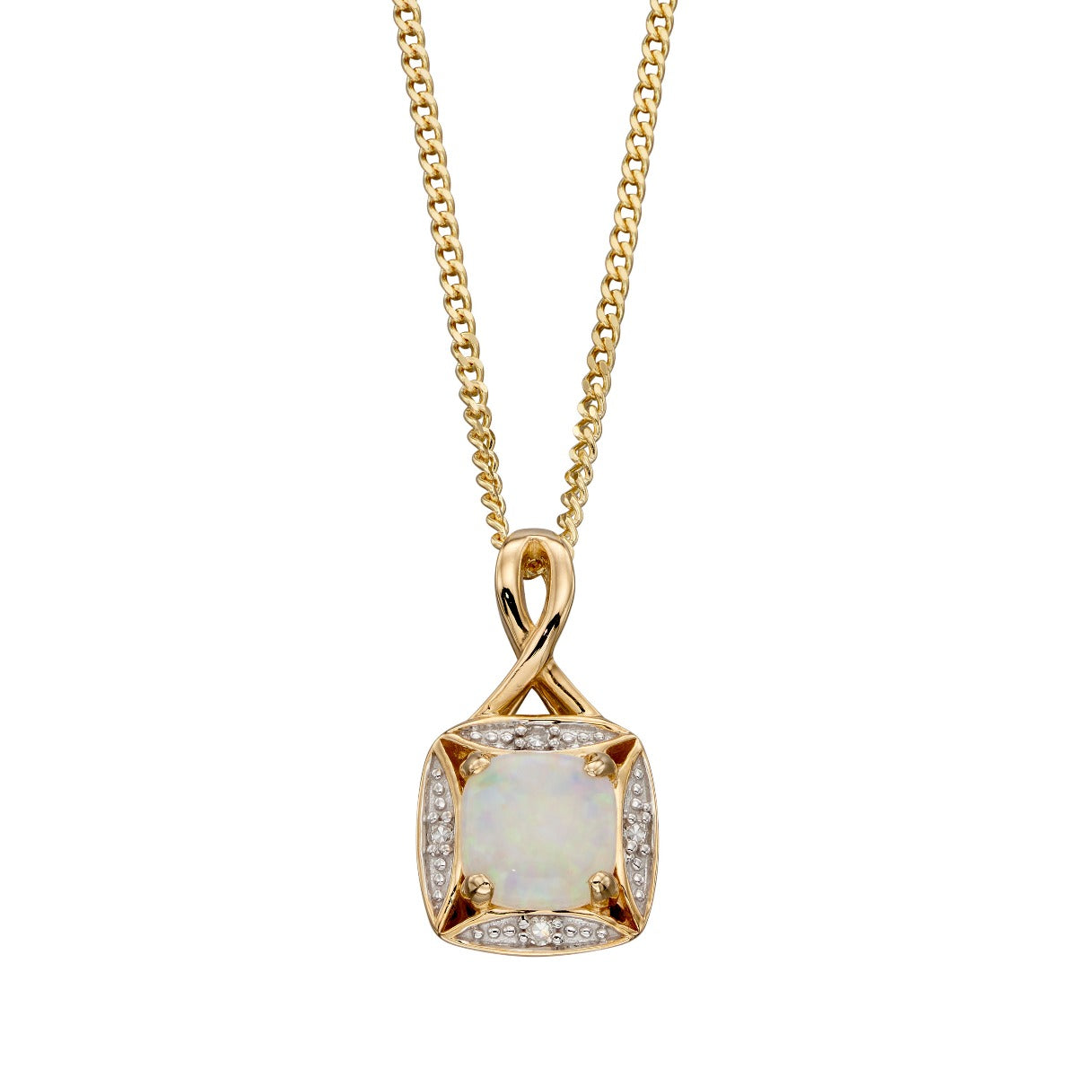 Gecko Jewellery 9ct Gold Semi-Precious Twist Pendant with Diamonds