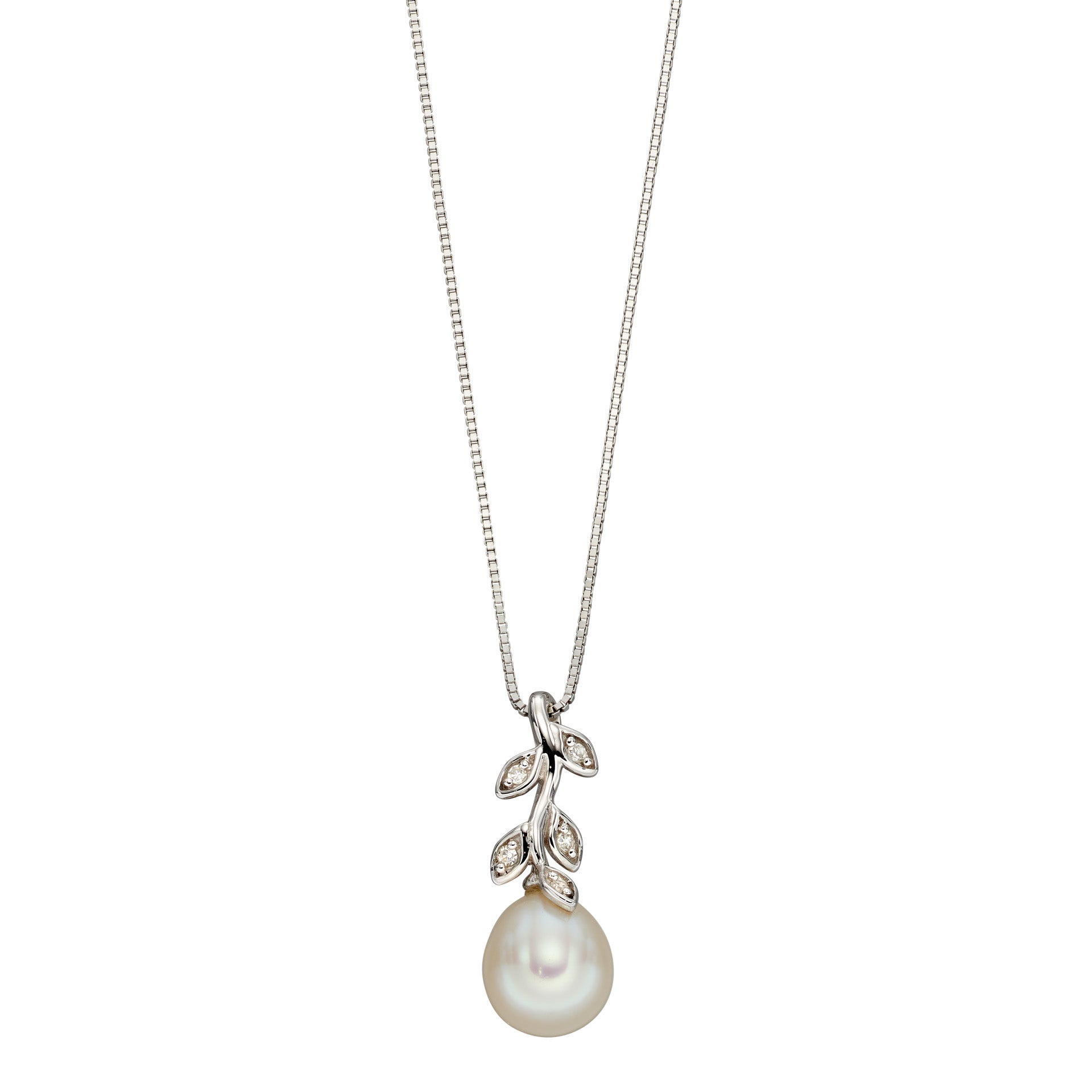 Gecko Jewellery White Gold Freshwater Pearl and Diamond Vine Pendant