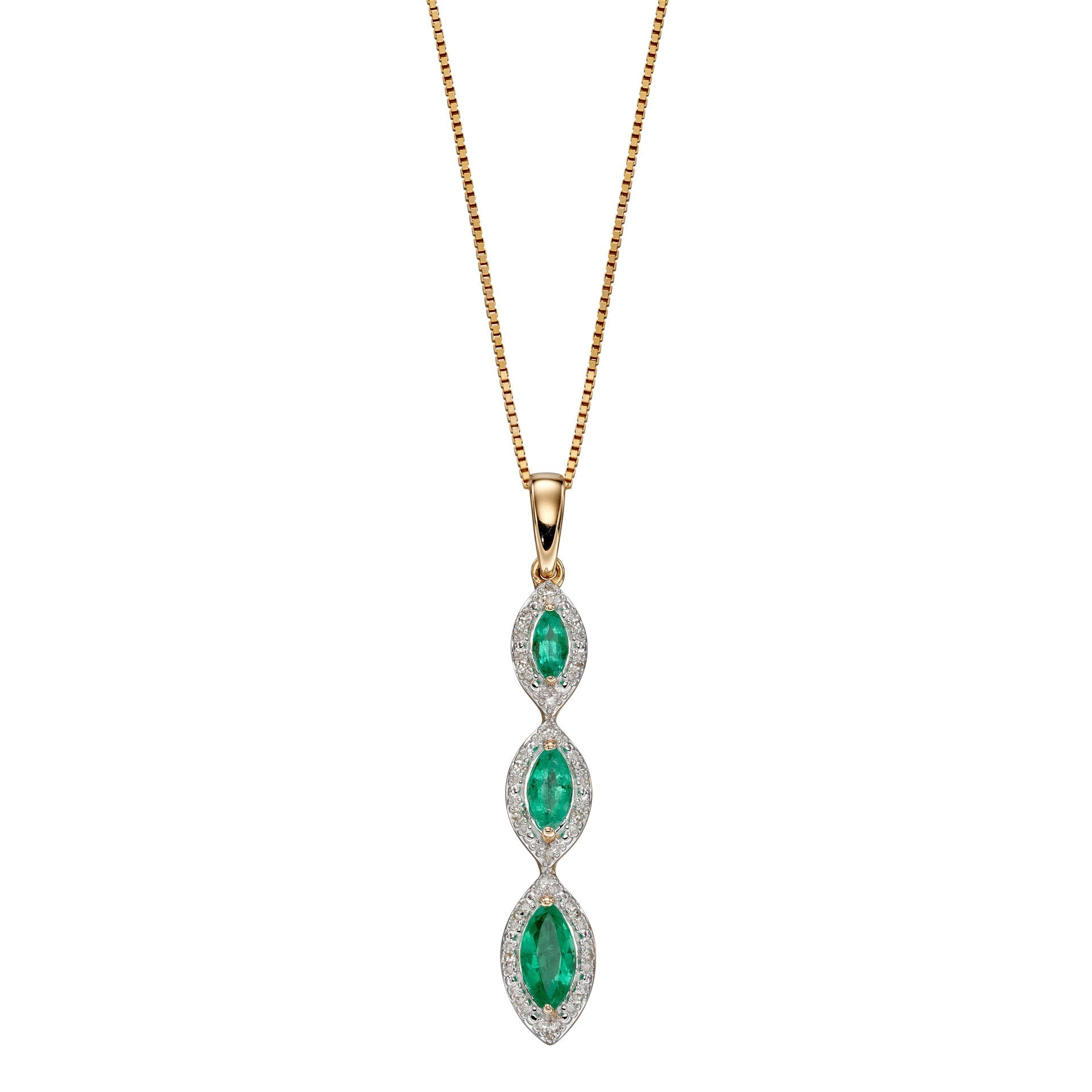 Gecko Jewellery Marquise Triple Drop Pendant - 9ct Gold & Diamonds