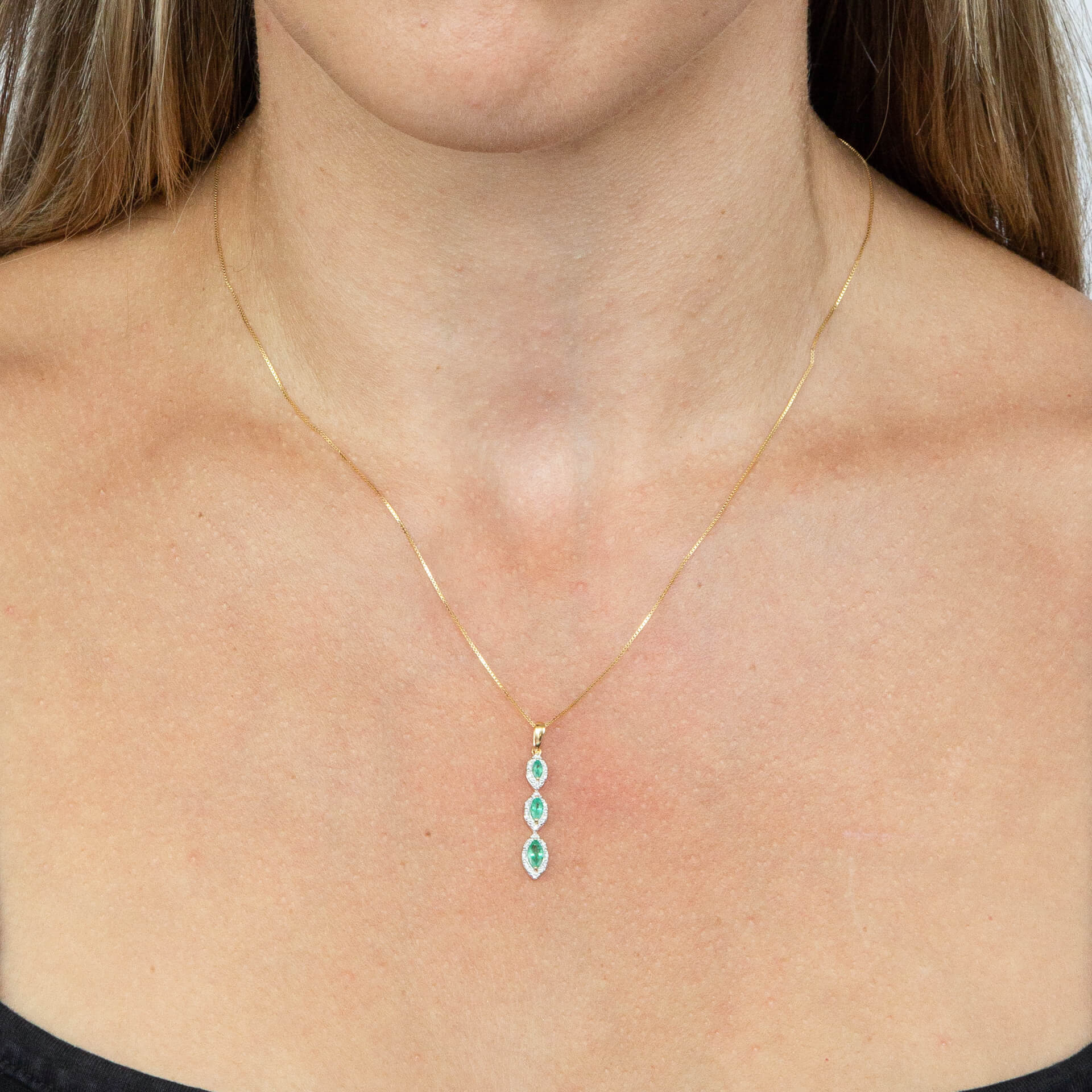 Gecko Jewellery Marquise Triple Drop Pendant - 9ct Gold & Diamonds
