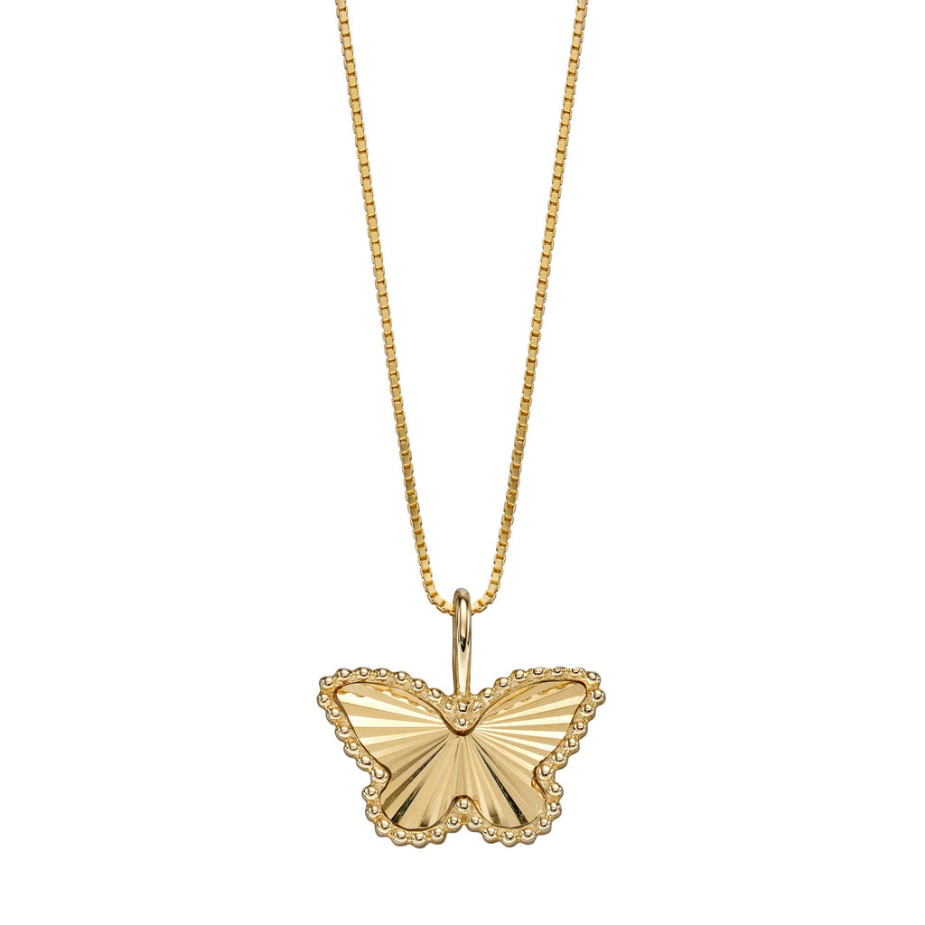 Gecko Jewellery Yellow Gold Butterfly Pendant with Diamond Cut Detail