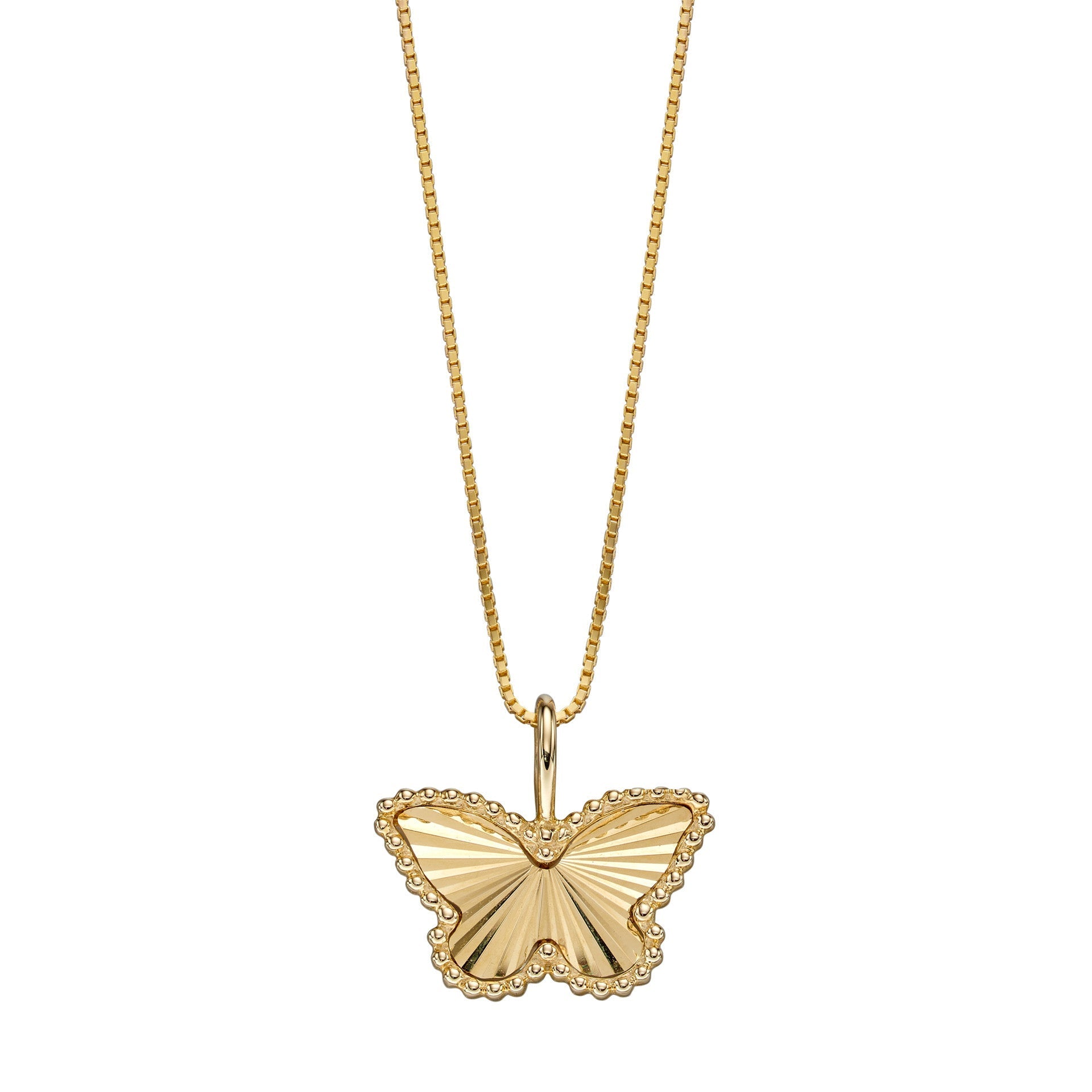 Gecko Jewellery Yellow Gold Butterfly Pendant with Diamond Cut Detail