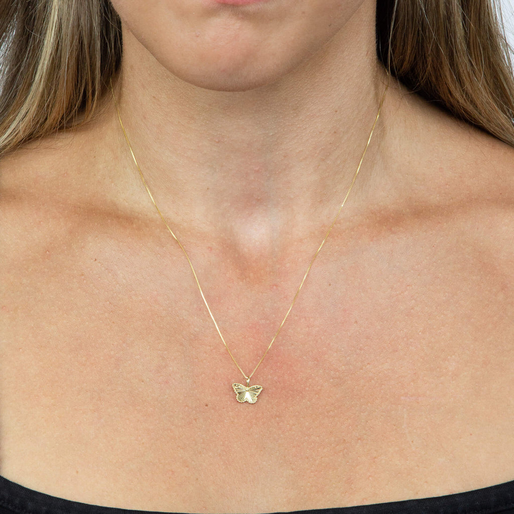 Gecko Jewellery Yellow Gold Butterfly Pendant with Diamond Cut Detail