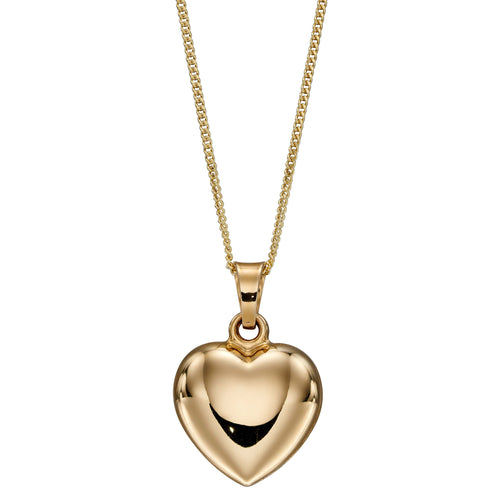 Gecko Jewellery 9ct Yellow Gold Small Puffed Heart Pendant Necklace
