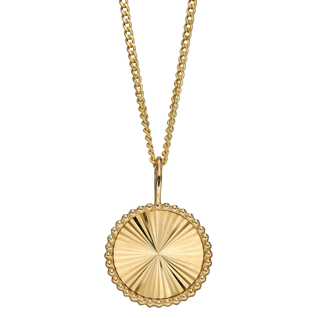 Gecko Jewellery 9ct Yellow Gold Granulated Disc Pendant with Diamond Cut