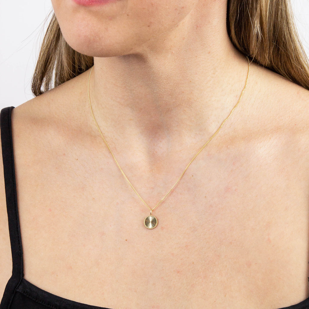 Gecko Jewellery 9ct Yellow Gold Granulated Disc Pendant with Diamond Cut
