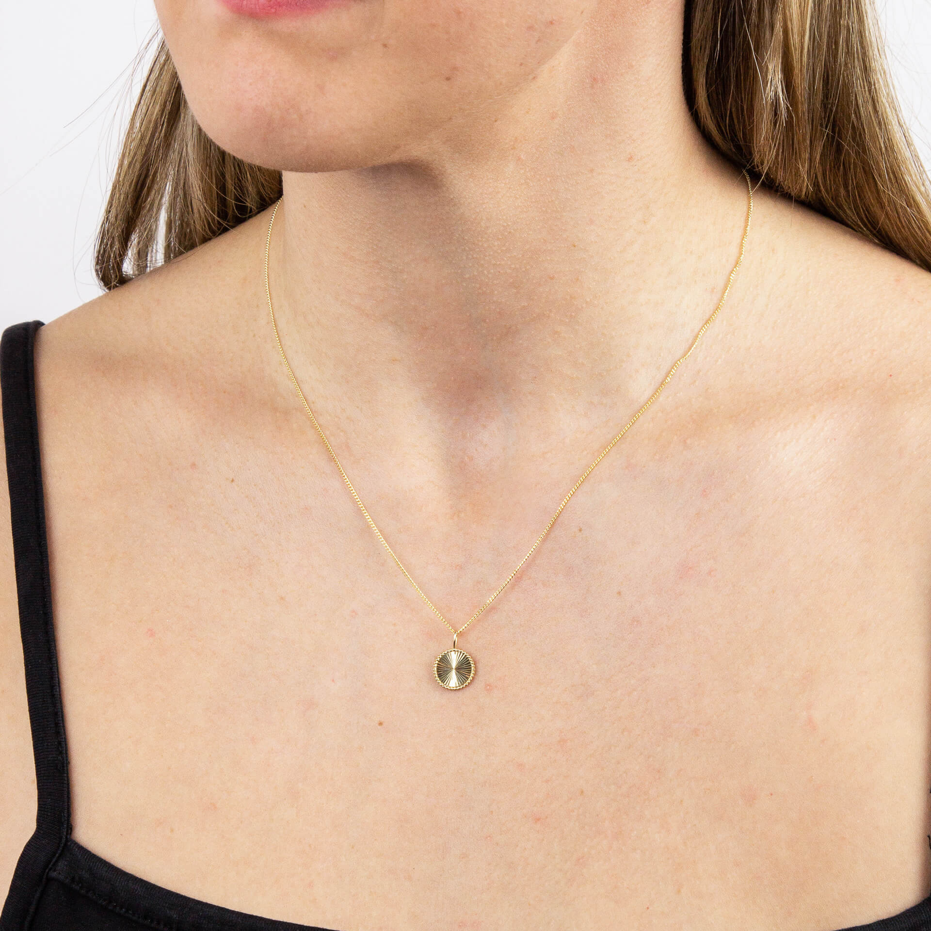 Gecko Jewellery 9ct Yellow Gold Granulated Disc Pendant with Diamond Cut