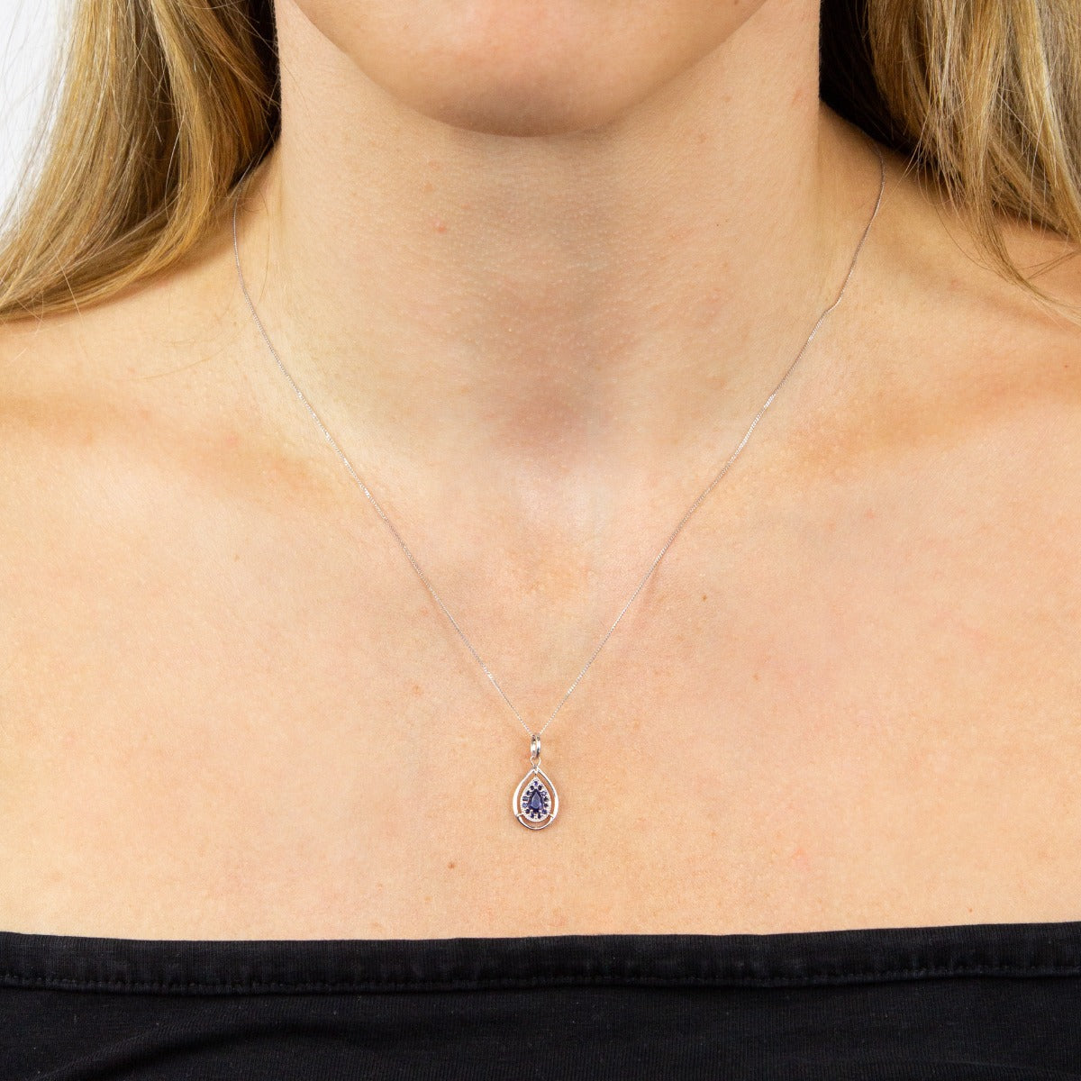 Gecko Jewellery 9ct Gold Cut Out Teardrop Pendant with Precious Stone