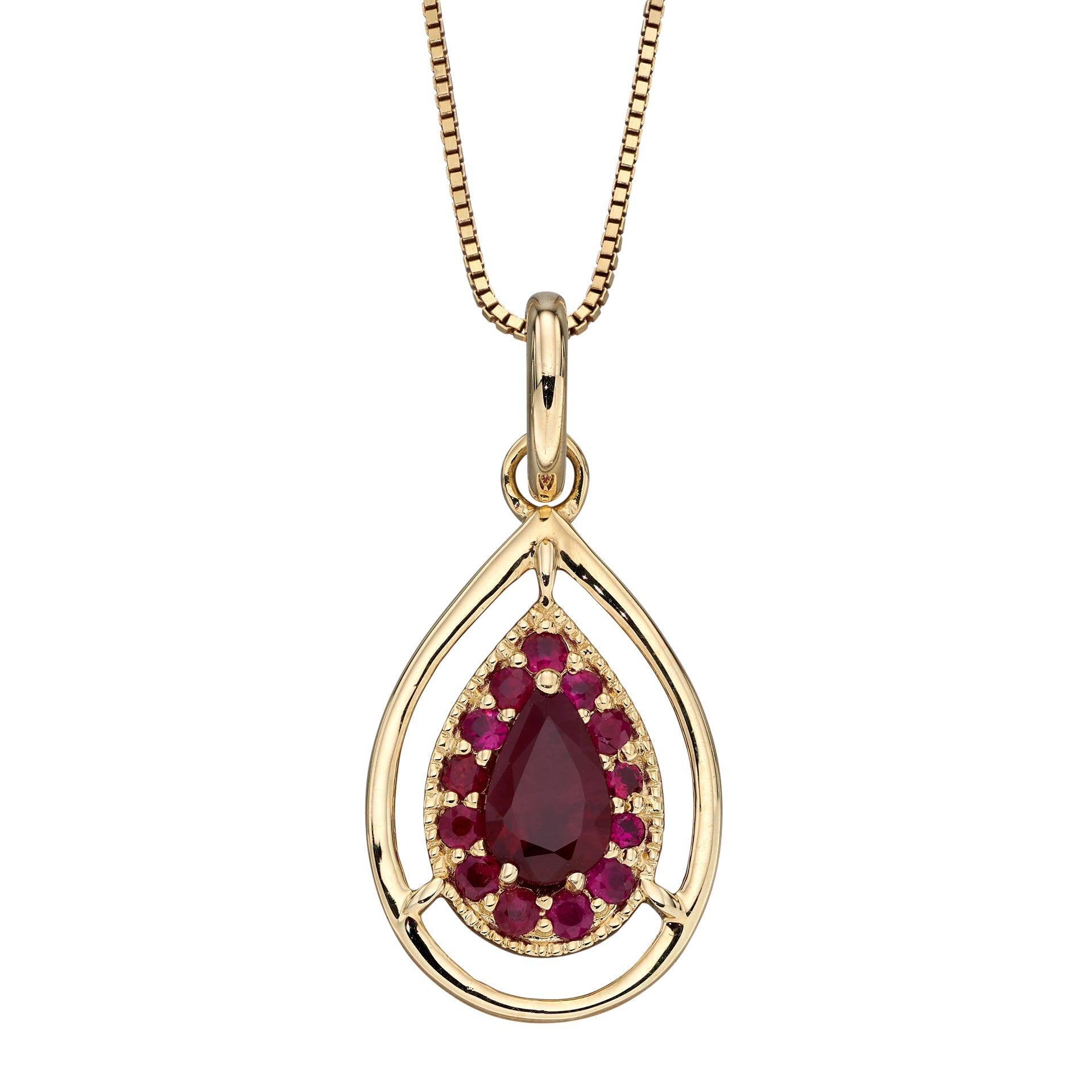 Gecko Jewellery 9ct Gold Cut Out Teardrop Pendant with Precious Stone