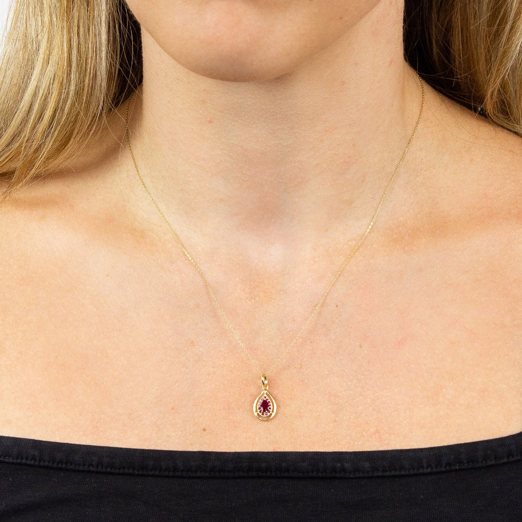 Gecko Jewellery 9ct Gold Cut Out Teardrop Pendant with Precious Stone