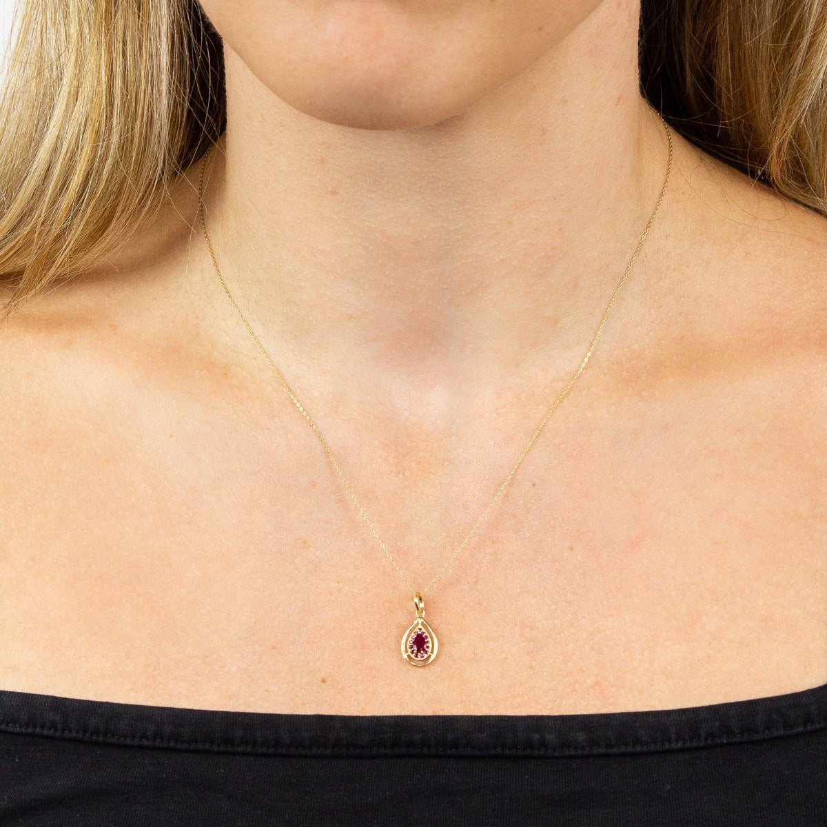Gecko Jewellery 9ct Gold Cut Out Teardrop Pendant with Precious Stone