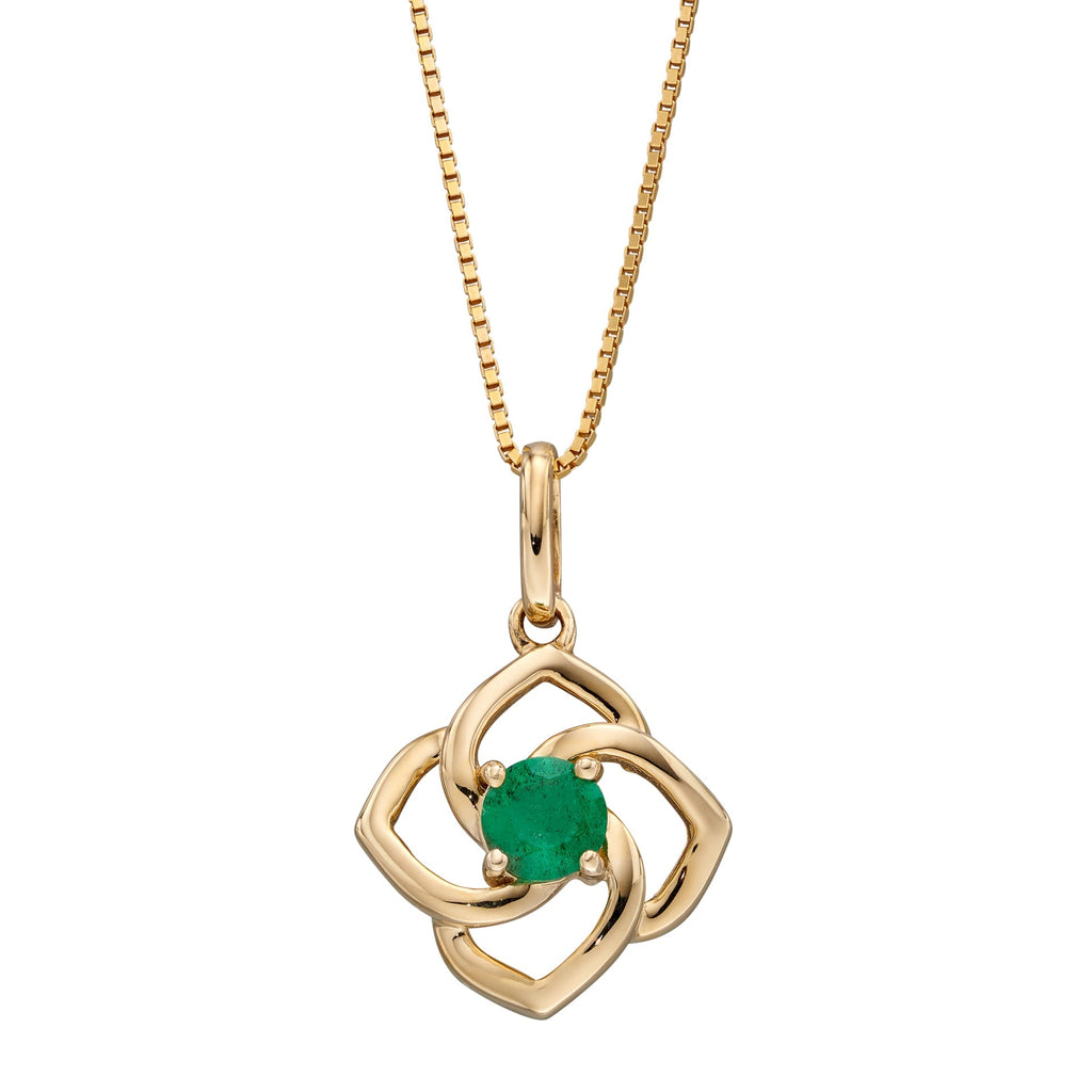 Gecko Jewellery 9ct Yellow Gold Cut Out Flower Pendant with Emerald