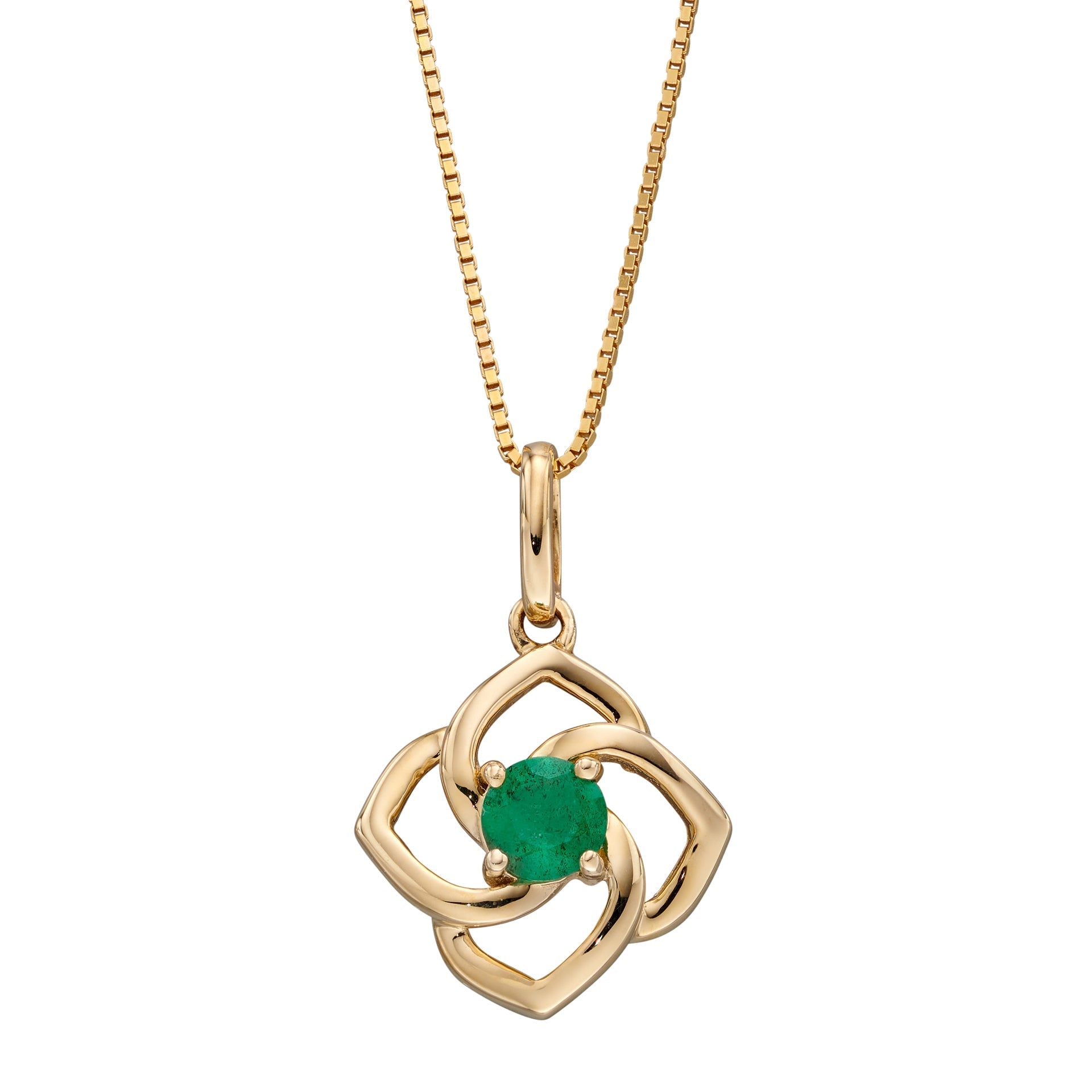 Gecko Jewellery 9ct Yellow Gold Cut Out Flower Pendant with Emerald