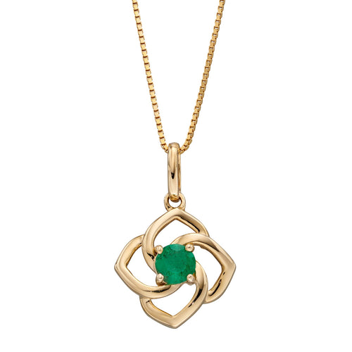 Gecko Jewellery 9ct Yellow Gold Cut Out Flower Pendant with Emerald