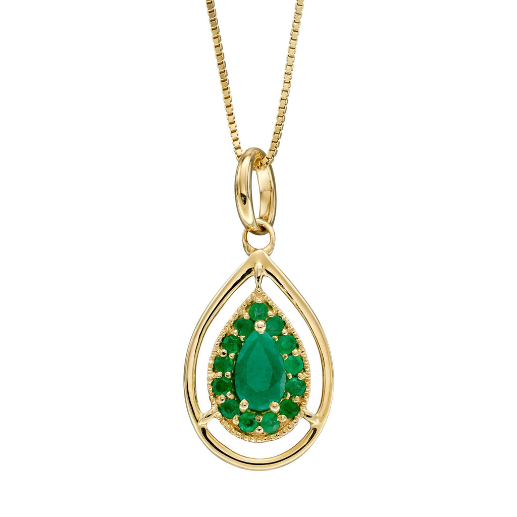 Gecko Jewellery 9ct Gold Cut Out Teardrop Pendant with Precious Stone