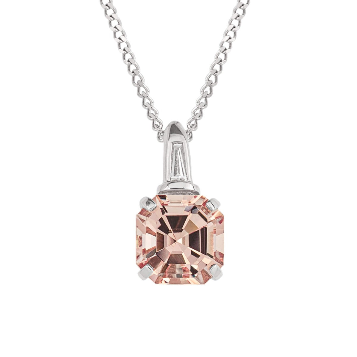 Gecko Jewellery Asscher Cut Morganite & Diamond Pendant in 9ct White Gold