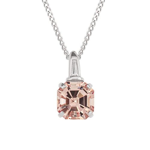 Gecko Jewellery Asscher Cut Morganite & Diamond Pendant in 9ct White Gold