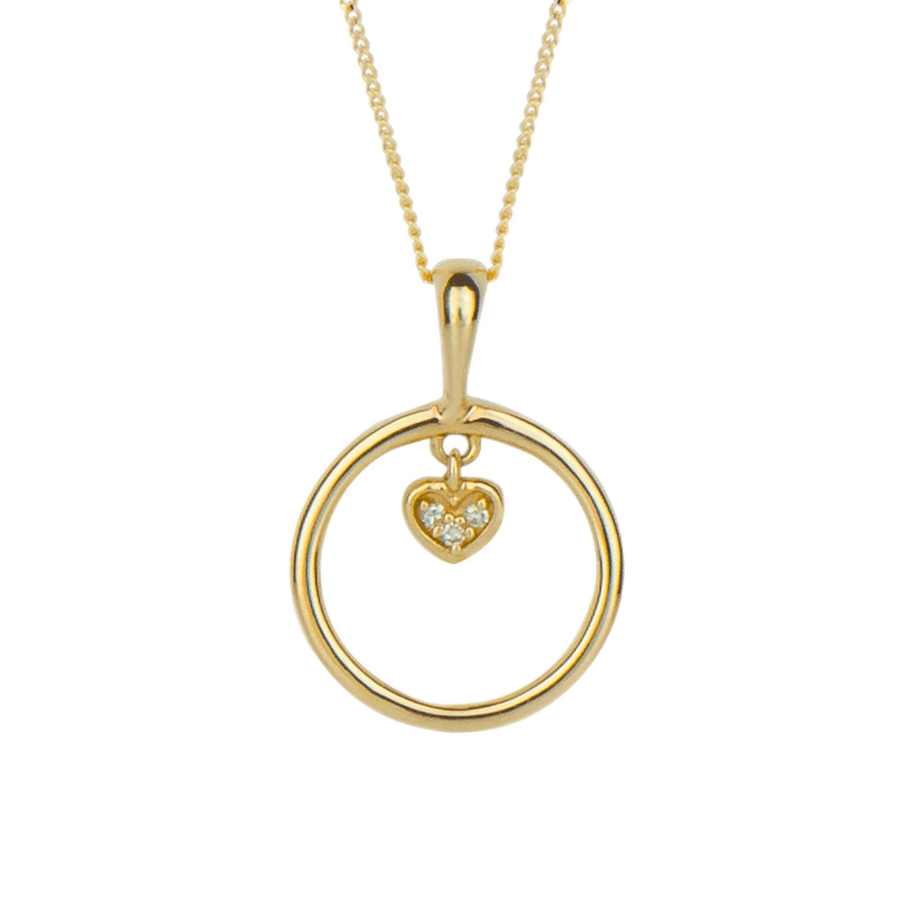 Gecko Jewellery 9ct Gold Open Circle and Diamond Heart Charm Pendant