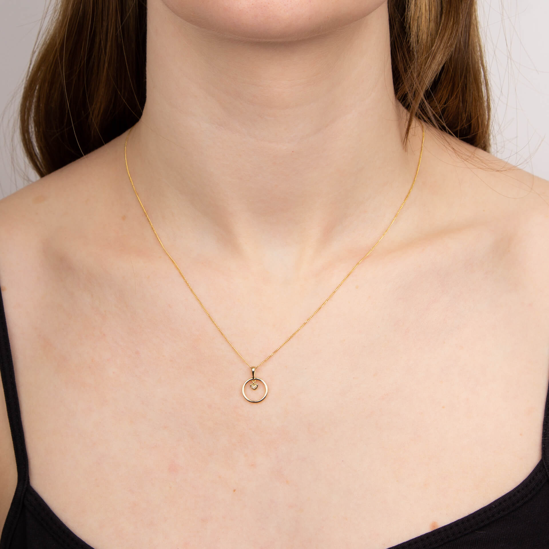 Gecko Jewellery 9ct Gold Open Circle and Diamond Heart Charm Pendant