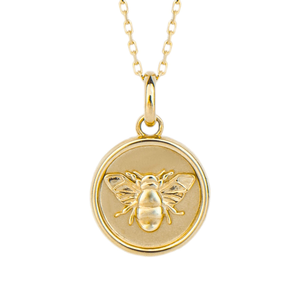Gecko Jewellery 9ct Gold Bee Medallion Pendant - Engravable Necklace