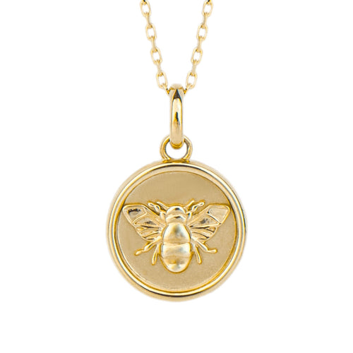 Gecko Jewellery 9ct Gold Bee Medallion Pendant - Engravable Necklace