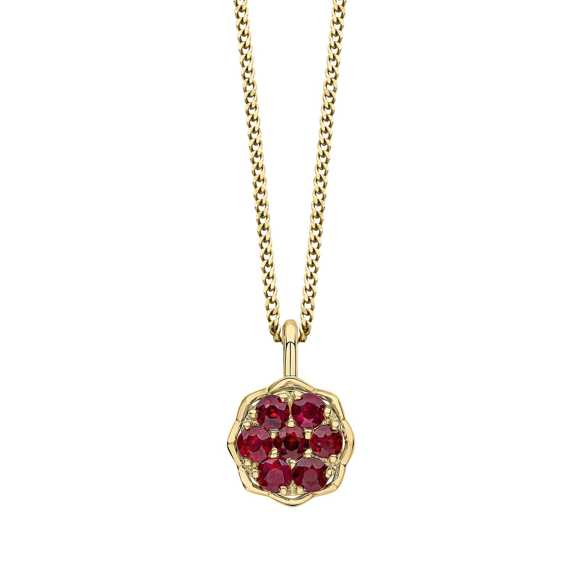 Gecko Jewellery 9ct Yellow Gold Seven Stone Ruby Cluster Pendant